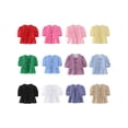 thumbnail image 4 of Douhoow Women Babydoll T-Shirt Loose Stripe Blouse Summer Solid Short Sleeve Tie-Up Front Peplum Tops, 4 of 8