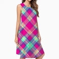 thumbnail image 2 of Colorful Plaid Pattern Casual Sleeveless Loose Sundress Dress For Women Summer Dress Daily Woman, 2 of 4