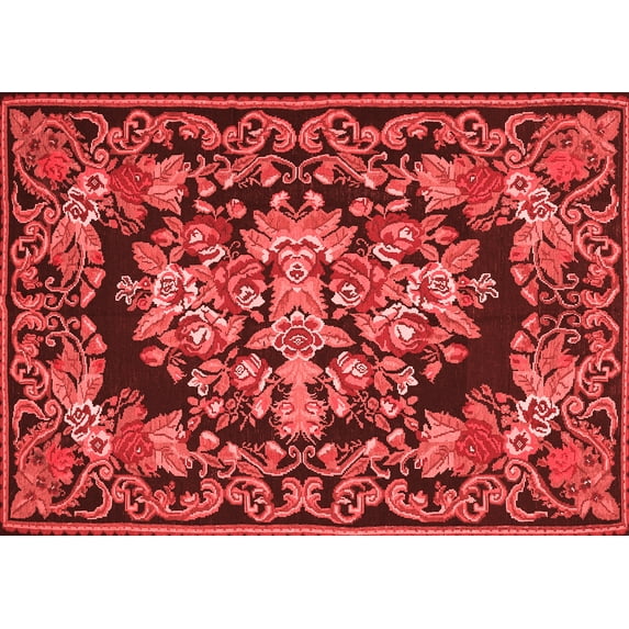 Ahgly Company Indoor Rectangle Medallion Red French Area Rugs, 3' x 5'
