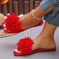 thumbnail image 6 of Dressy Flat Sandals for Women, Flats Sandals for Women, Floral Sandals for Women, Women's 3d Floral Flat Sandals Dressy Square Open Toe Sandals Single Band Casual Slip On Slides, Red 8.5, 6 of 7
