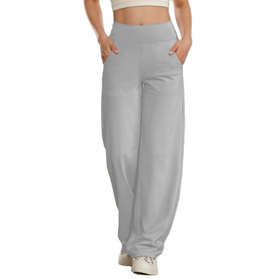 ClodeEU Women's High Waist Wide Leg Yoga Pants with Pockets ,Relaxed Fit Versatile Lounge Pant Gray,Womens Plus XXL