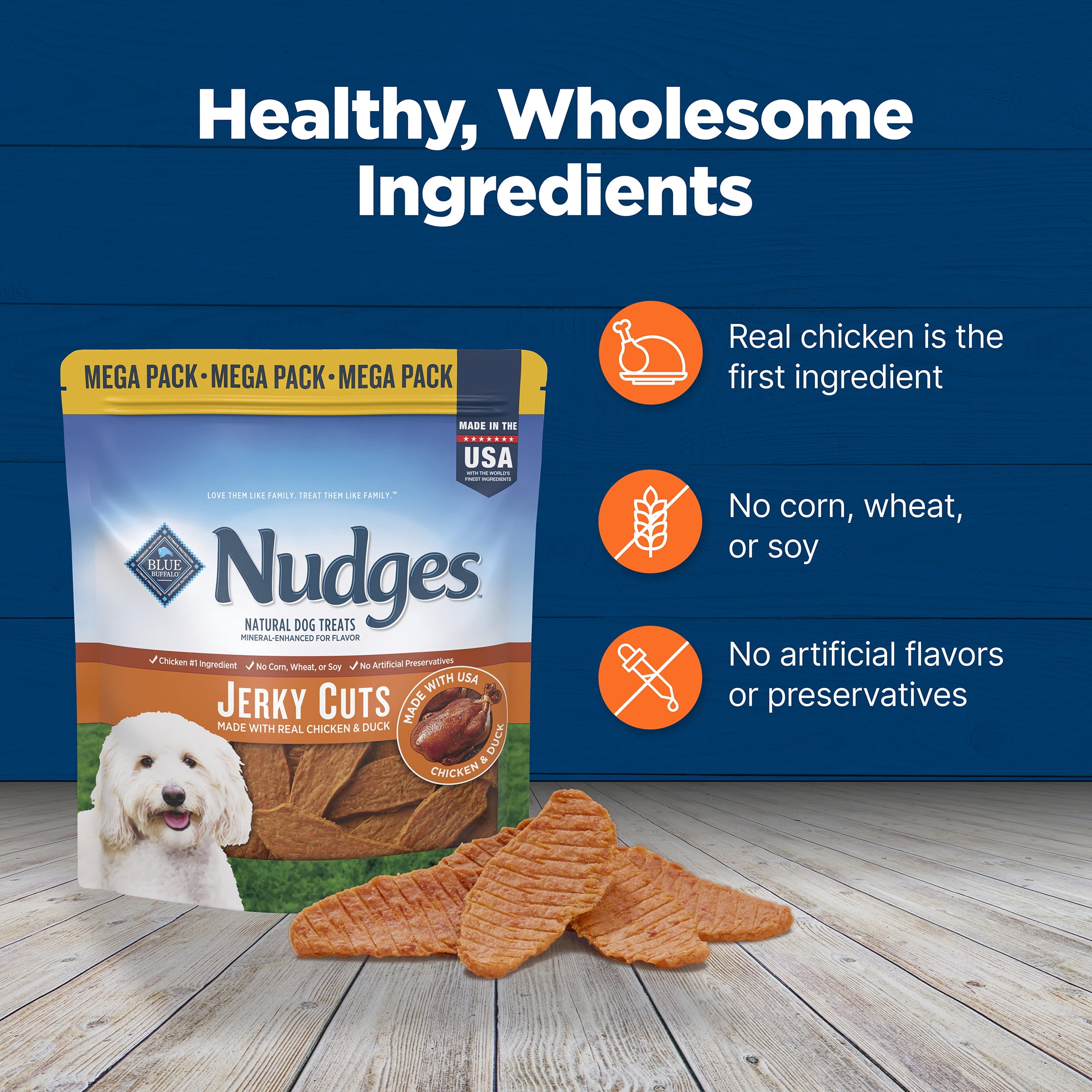 Blue Buffalo Nudges Jerky Cuts, Natural Dog Treats, Duck Jerky, 44oz Bag