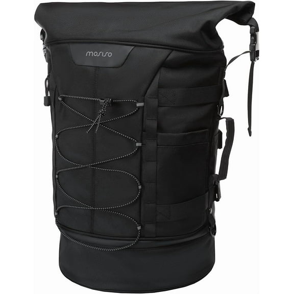 MOSISO Expandable Motorcycle Tail Bag 30L-48L, Waterproof Luggage Seat Bag with Rain Cover & Shoulder Strap, Universal Fit