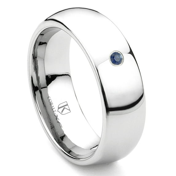 Titanium Kay Cobalt Xf Chrome 8MM Solitaire Sapphire Dome Comfort Fit Wedding Band Ring Sz 7.0