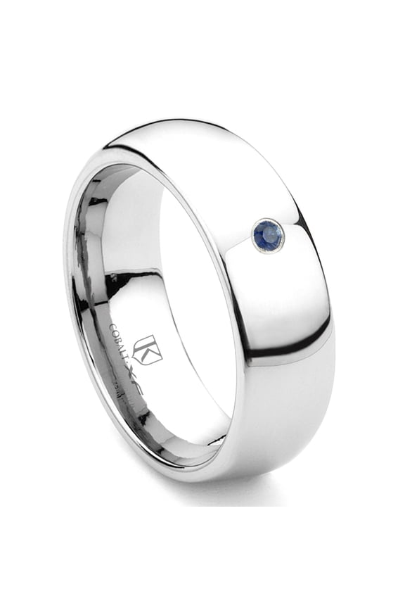Cobalt Xf Chrome 8MM Solitaire Sapphire Dome Comfort Fit Wedding Band Ring Sz 11.0