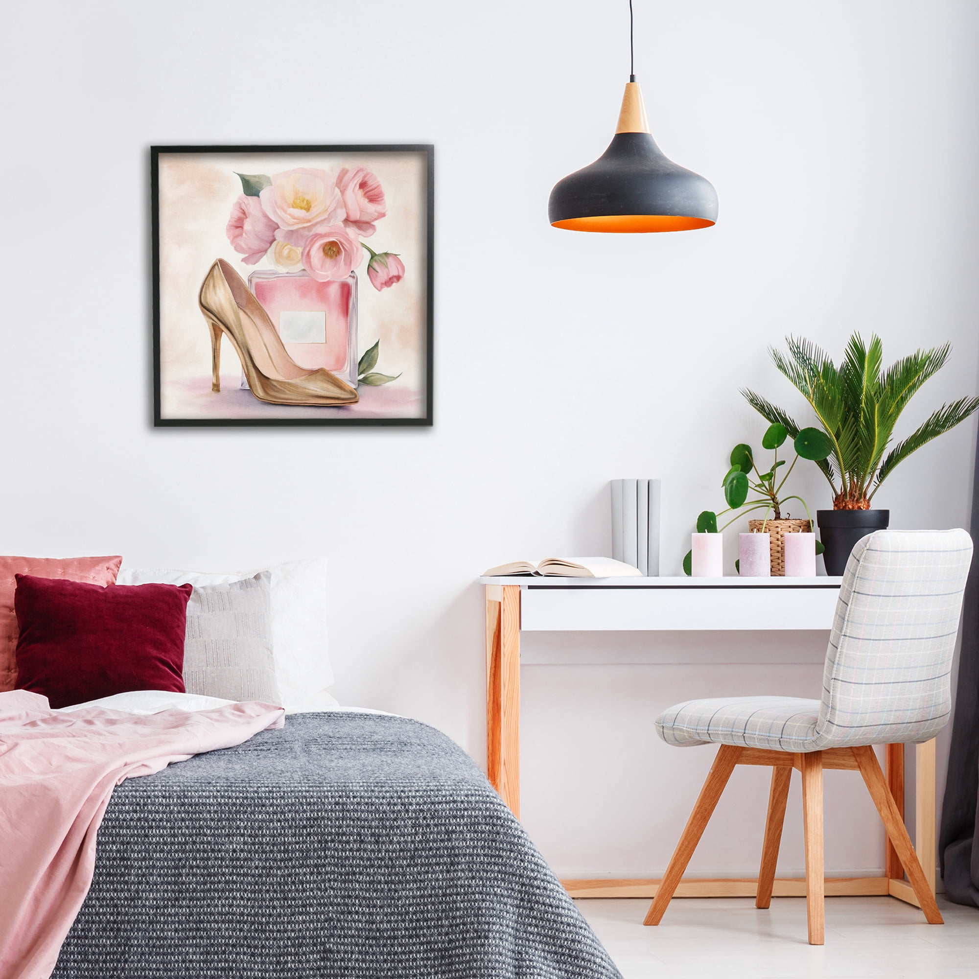 Stupell Industries Pink Beauty Heel & Flowers Black Framed Giclee Art, design by Kim Allen