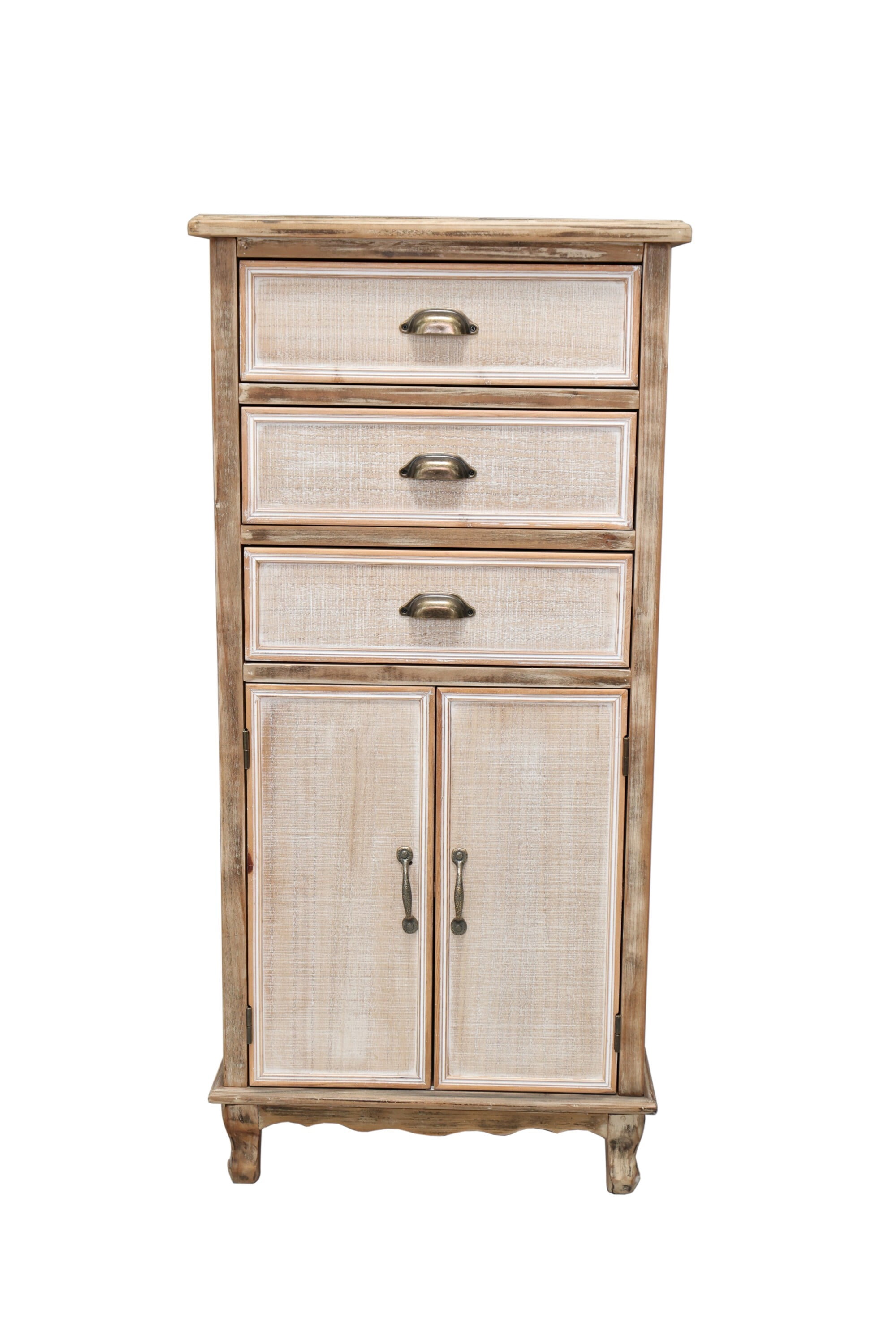 AENKYO 51" Rustic Wood Storage Cabinet with 3 Drawers, Tall Farmhouse Accent Chest for Small Spaces, Antique White
