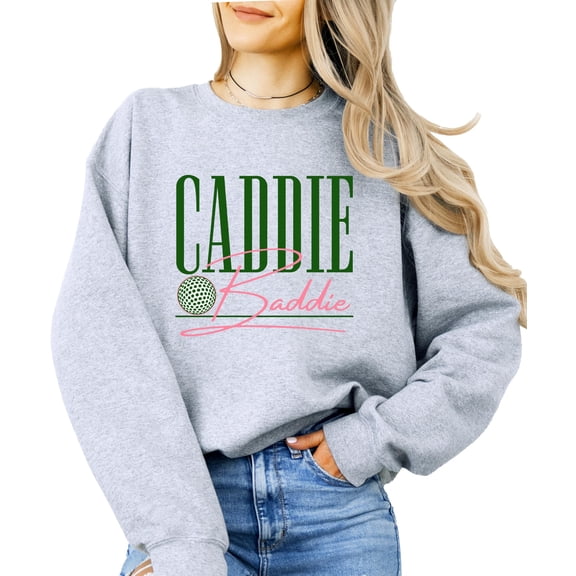 Caddie Baddie Sweatshirt for Women Trendy Funny Golf Pullover Crewneck Gray Sweatshirt Adult X-Large