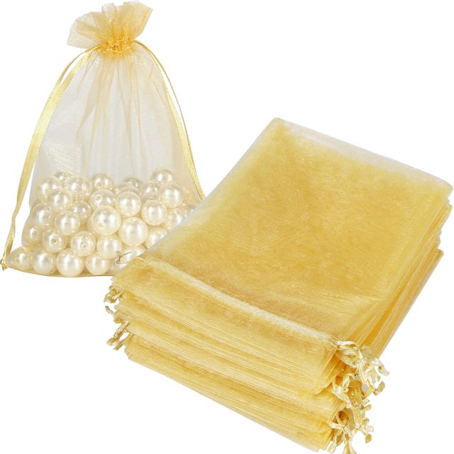 Bolsas de regalo HRX Package de organza dorada, 100 unidades, 13 x 18 cm