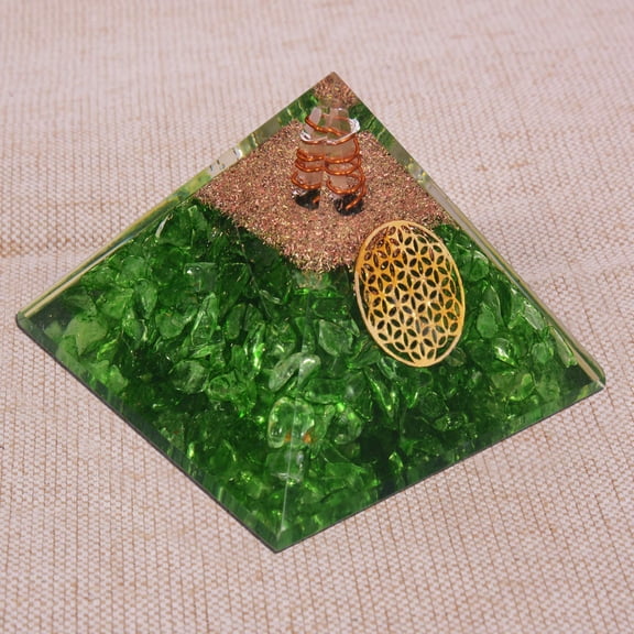 Natural Crystal Peridot Orgone Pyramid Reiki Healing EMF Protection Energy Generator Crystal Orgonite Pyramids Flower of Life