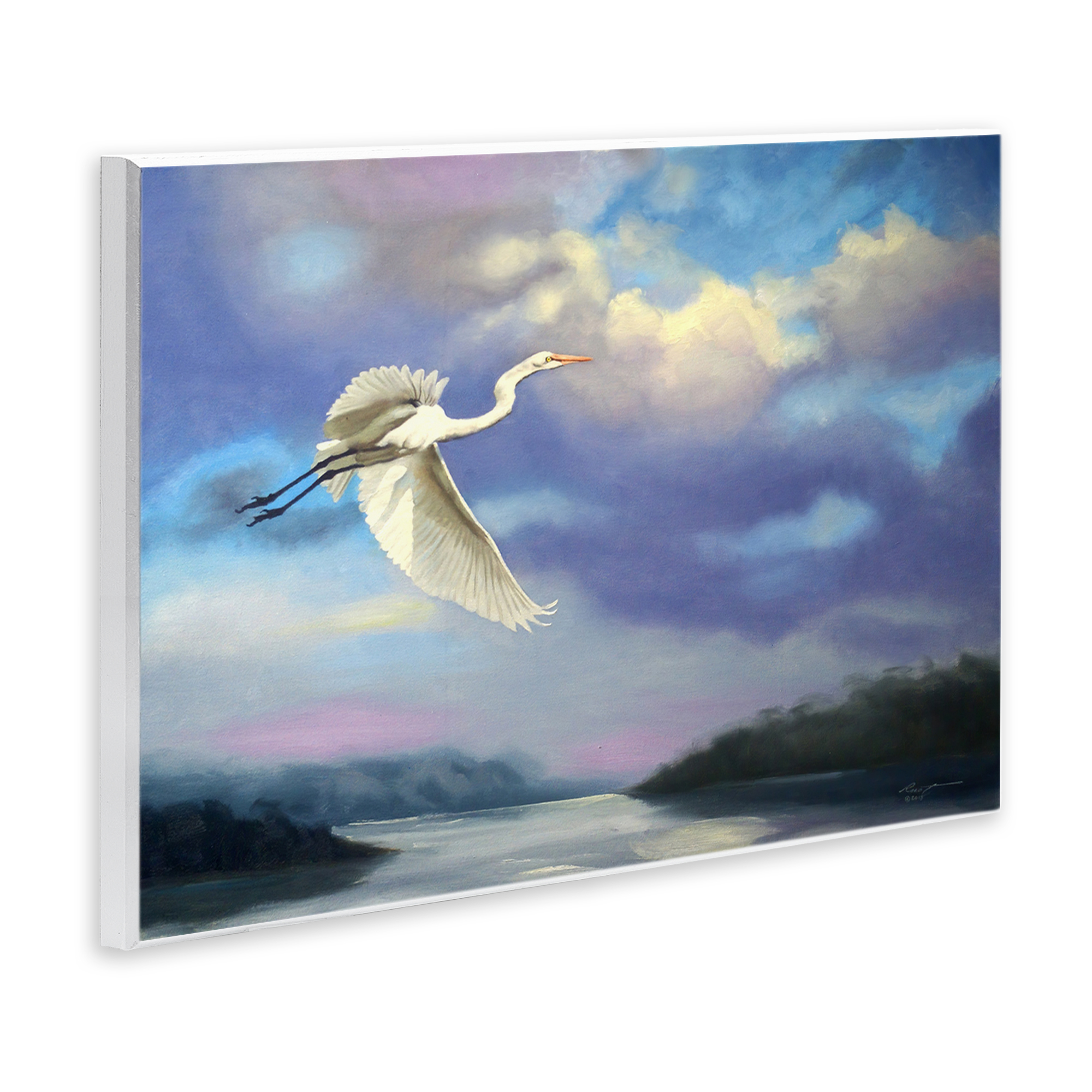 Stupell Industries Egret Over Clouds Landscape Painting Unframed Art Print Wall Art, 15 x 10