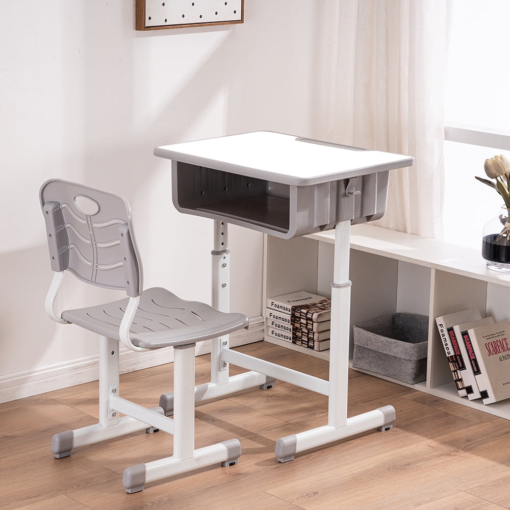 Lowestbest Children Desk with Drawer Storage, Height Adjustable Kids Study Table and Chair Set, Bookstand White Lowestbest Children Desk with Drawer Storage, Height Adjustable Kids Study Table and Chair Set, Bookstand White