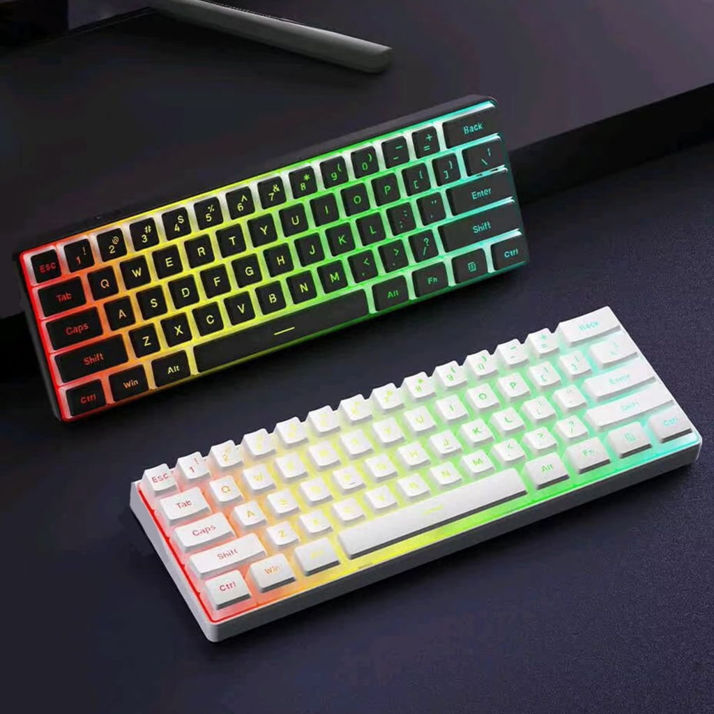 Mechanical Gaming Keyboard LED Backlit Keycap Keyboard 61 Keys Corded Computer Keyboards for Laptop PC Office Work
