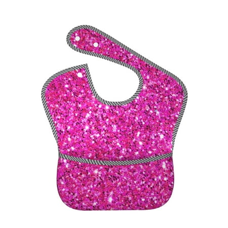 Bingfone Mess-Proof Baby Bib - Waterproof Bib For Baby Boy Or Girl With Food Catcher Pocket, Unisex-Rose Red Glitter