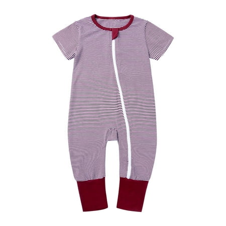 

Odeerbi Clearance Toddler Baby Boys Girls Cute Stripe Pattern Short Sleeve Double Zipper Romper Jumpsuit