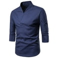 thumbnail image 1 of PENGXIANG T-Shirt Rétro Décontracté Mode Couleur Unie Lin Manches Mi-Longues pour Hommes, 1 of 4