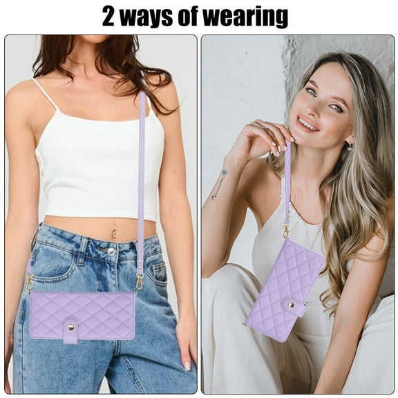 Allytech Galaxy Z Fold3 5G Case with S Pen Holder, Premium PU Leather Stand Cards Slots Large Space Shoulder Lanyard Hand Wrist Shockproof Wallet Case Cover for Samsung Galaxy Z Fold 3 - Purple