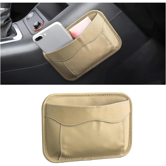 Car Seat Side Pocket Organizer, American Flag PU Leather Storage Bag, Pen Phone Holder Tray Pouch Seat Gap Filler, Interior Accessories for Auto Door Window Console (Beige)
