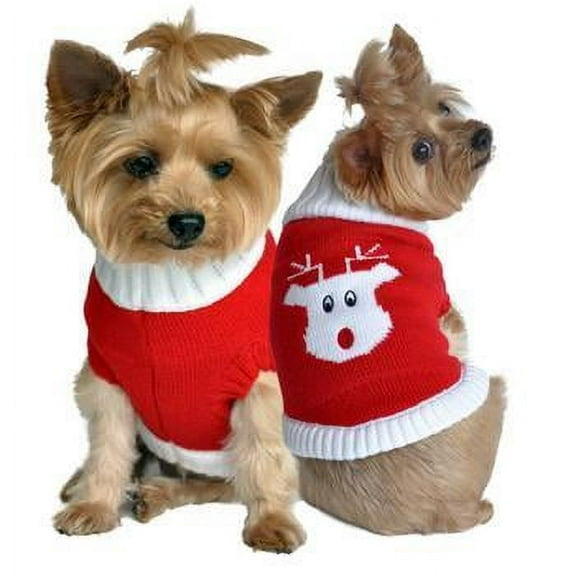 Dog Cable Knit 100% Cotton Sweater     Red Rudolph Holiday
