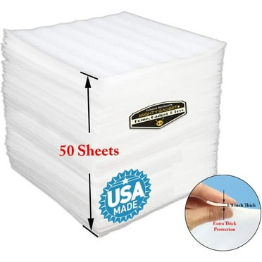 Mighty Gadget 50 Count Extra Protection Cushion Foam Sheets 12” x 12” Thick for Dishes and Plates