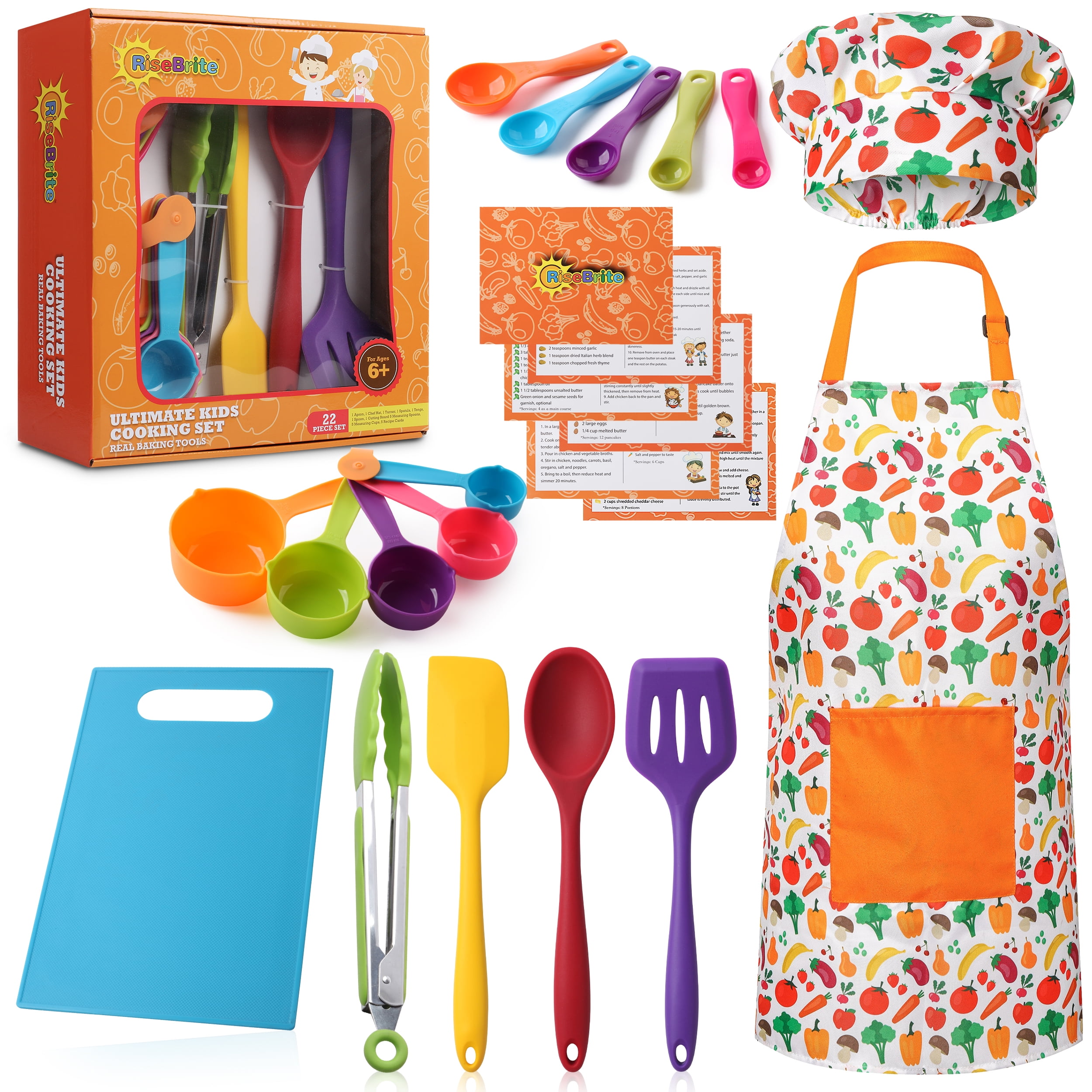 Painting and More RISEBRITE Kids Apron and Chef Hat Set for Girls and Boys for Cooking Gardening Baking 