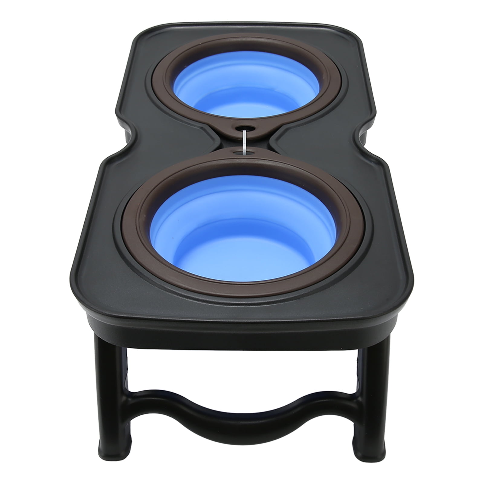 Rupoun Foldable Elevated Dog Bowls Portable Double Raised Feeding Station with Stand for Outdoor Camping Travel, Large Blue (16.9 in / 43 cm)