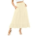 thumbnail image 3 of QATAINLAV Womens Tiered Flowy Pleated Maxi Skirts Casual High Waisted Drawstring A Line Long Skirt Beach Vacation Clothes, Beige, XXL, Birthday Gifts, 3 of 8