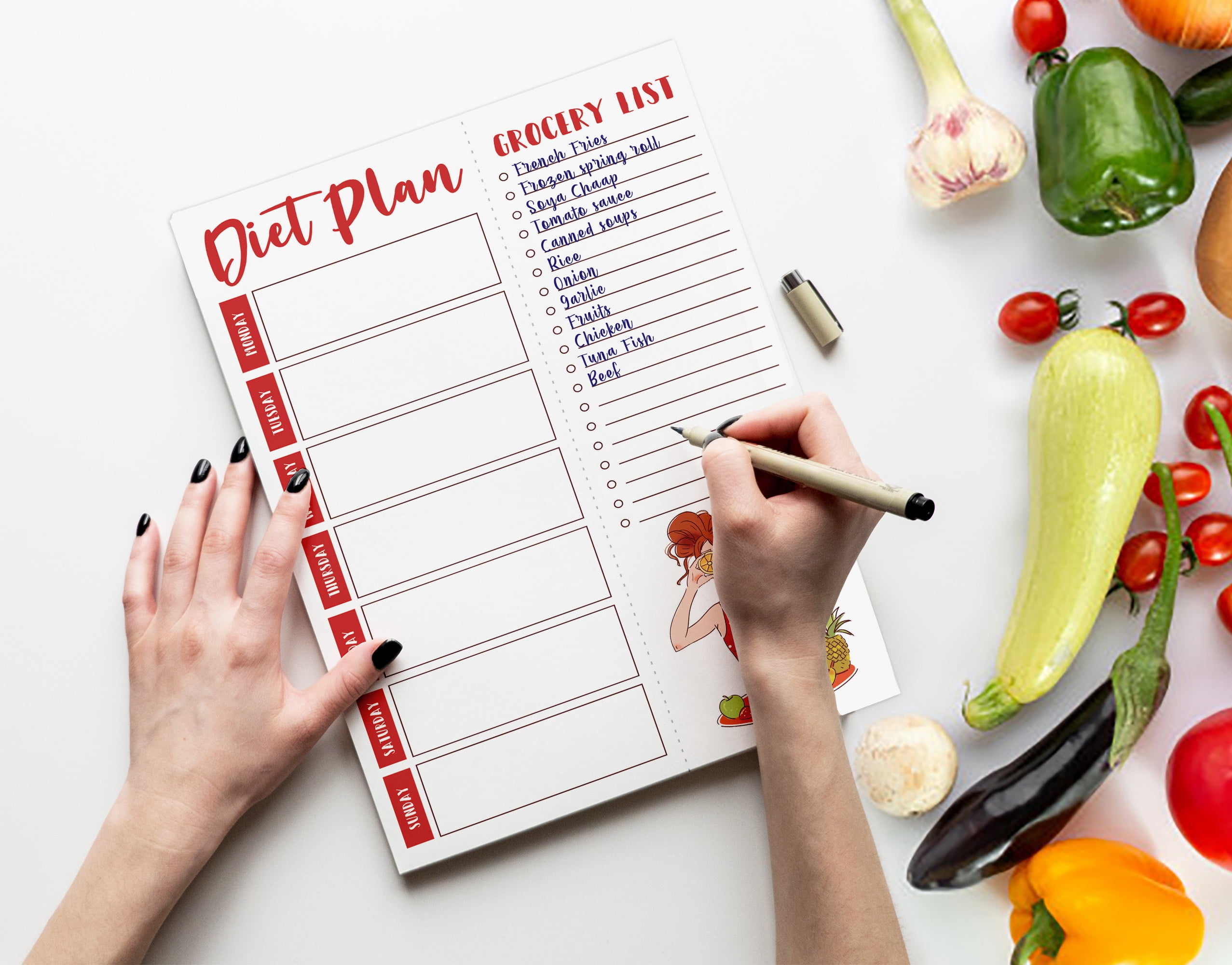 Inkdotpot Weekly Meal Planner Notepad 7"x10 , "Diet Plan" Magnetic Meal Planning Pad with Tear Off Grocery Shopping List for Fridge- Kitchen & Home - 54 Sheets -PR
