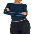 thumbnail image 1 of Femmes Manches Longues T-Shirts Patchwork Col Rond Streetwear, 1 of 5