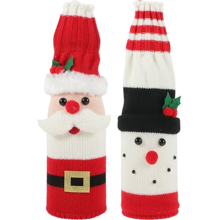 

2 Sets Creative Christmas Bottle Hat and Apron Christmas Red Wine Bottle Cover Fabric Mini Apron Xmas Party Ornament Home Decoration Accessary (Santa and Snowman Design)