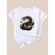 thumbnail image 4 of Camiseta informal de moda para mujer, con estampado de serpiente, cuello redondo y manga corta, con elementos de Año Nuevo, para deportes de ocio., 4 of 7