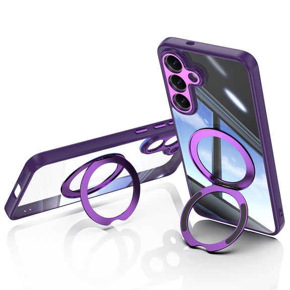 For Samsung Galaxy S26 Phone Case,With 360° Rotatable Ring Kickstand,With Lens Camera Protector,Transparent Back,Shockproof Anti-fall Drop Protection,Non-slip Durable Phone Case,Darkpurple