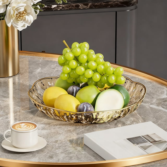 Fruit Plates - Exquisite Household Plates for Coffee Table, Upscale Snack & Candy Placement Plates, Plastic Material, Gold, JKODE