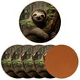 thumbnail image 2 of Sloth 6Pcs Round Microfiber Leather Car Coasters, 11x11 cm/4.3x4.3 in, Cup Holder Coasters for Car, Drink Absorbent Car Coasters, Slip Car Coaster Set, 2 of 6