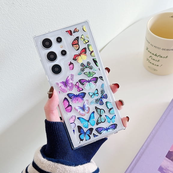 For Samsung Galaxy S24 Case for Women Girls, Stylish Back Cover Soft TPU Shockproof Drop Protective Slim Fit Anti-Scratch Bumper Phone Case for Samsung Galaxy S24 , Colorful Butterfly