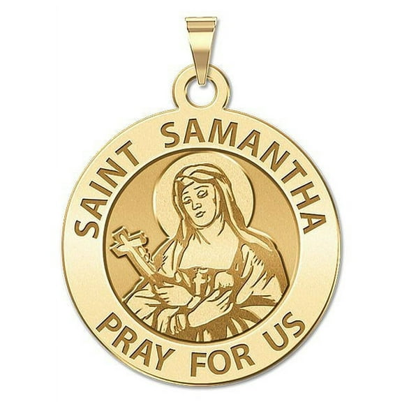 Saint Samantha Religious Medal - 2/3 Inch Size of Dime, Solid 14K Yellow Gold