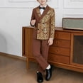 thumbnail image 6 of Zpanxa Boys Outfits Boys Dark Green Blazer and Pants Suit Set Gold Embroidery 2 Piece Formal Outfit, 6 of 9