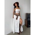 thumbnail image 6 of Womens White Boho High-Slit Tiered Maxi Skirt Cotton Elastic Waist Lace, 6 of 6