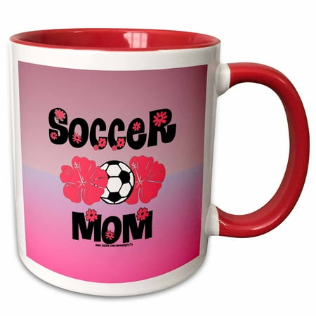 

3dRose Soccer Mom Hibiscus on Pink - Two Tone Red Mug 11-ounce