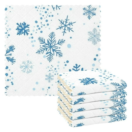 

6 Pack Kitchen Dish Towels 11 Inch x 11 Inch Reusable Cleaning Cloths for Washing Dishes Dish Cloths for Drying Dishes Enchanting Snowflakes Pattern