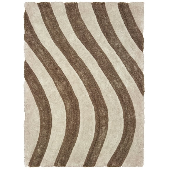 Designer Home Revolution Shag Area Rug 2100 21626 Streamer Beige Waves Lines 5' 3" x 7' 2" Rectangle