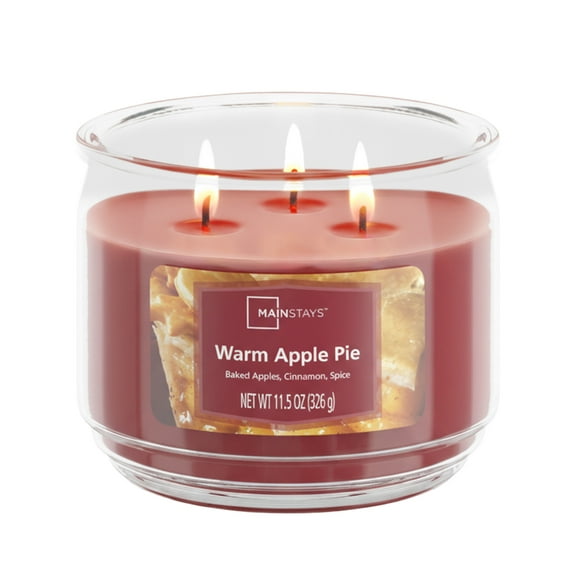 Mainstays 3-Wick Scented Glass Jar Candle, Warm Apple Pie, 11.5oz.