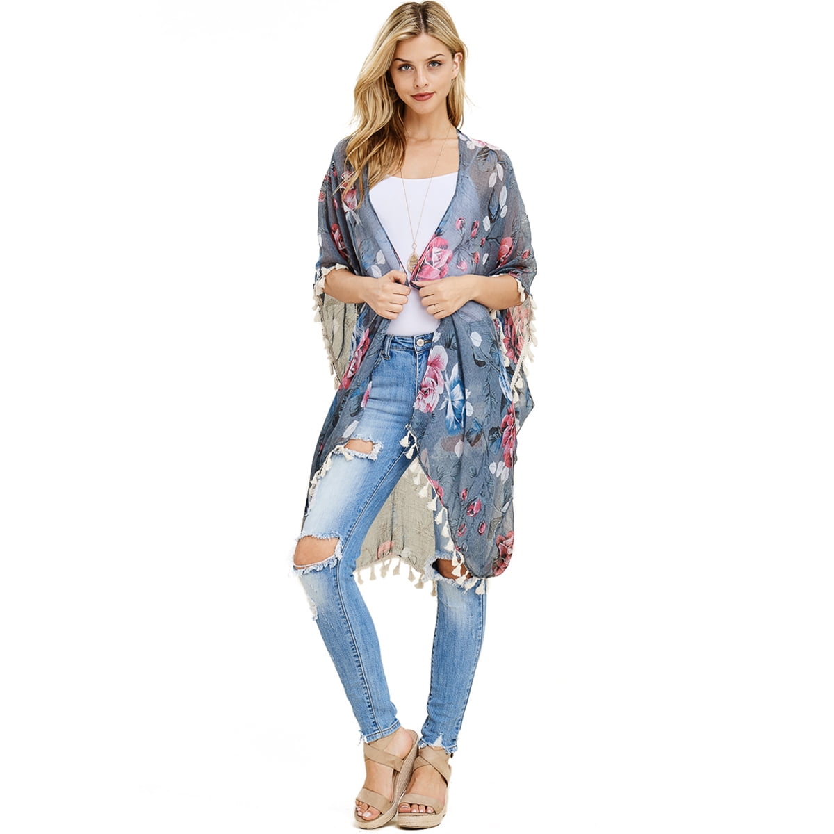 Floral Tassel Kimono Cardigan