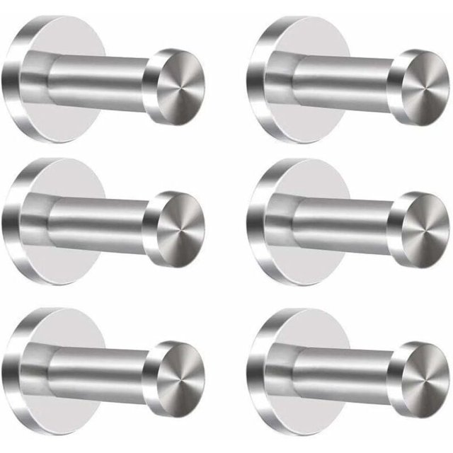 Ganchos de pared de acero inoxidable, 6 uds., ganchos para armario, ganchos para toallas, ganchos de baño para bata, toalla, dormitorio, cocina JAMW Sencillez
