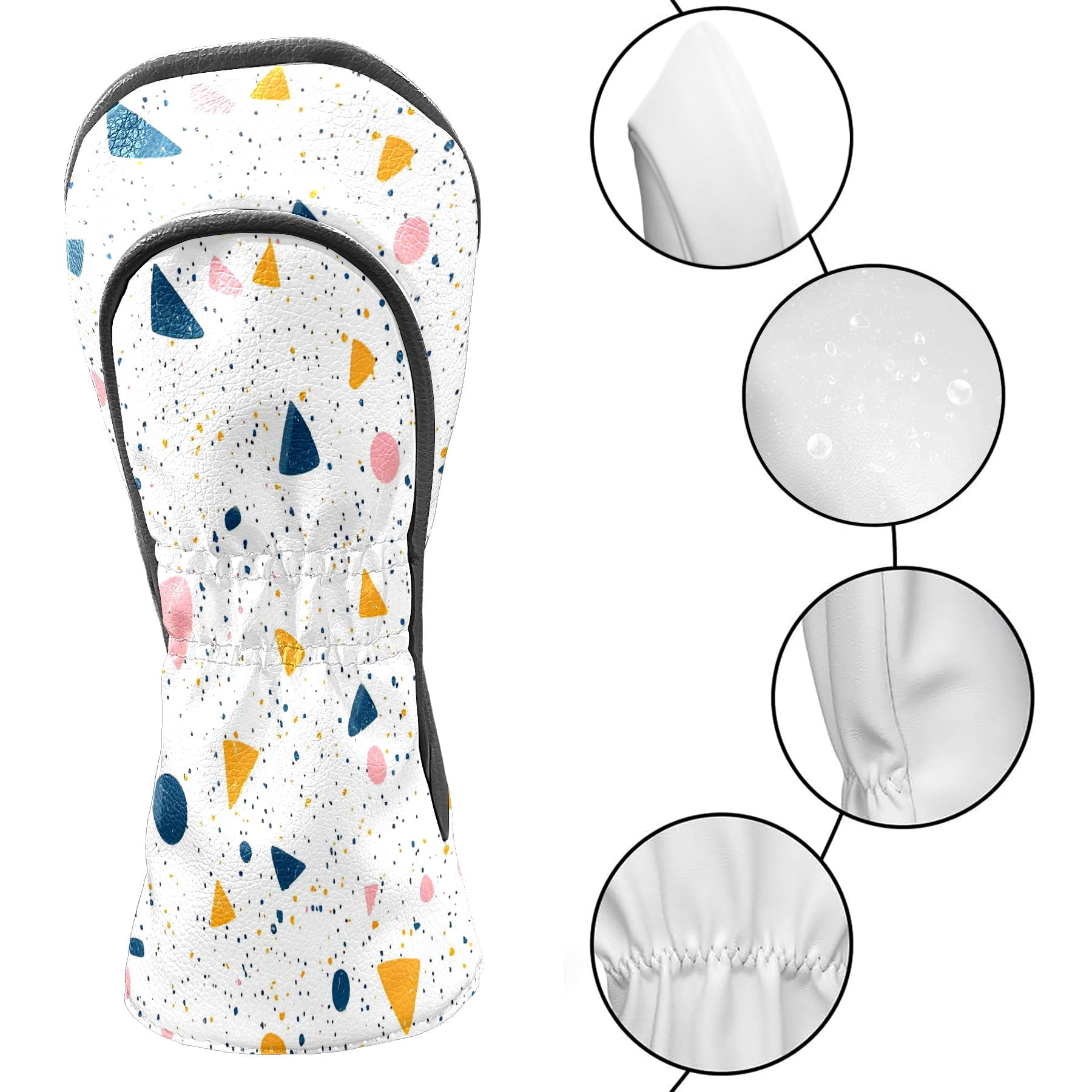 Golf Club Covers, Colorful Dots Geometry Premium PU Leather Driver Hybrid Putter Head Covers with Velvet Lining, Waterproof Golf Gifts for Men Women