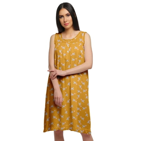 

Moomaya Printed Sleeveless Nightdress For Ladies Button Placket Nightwear