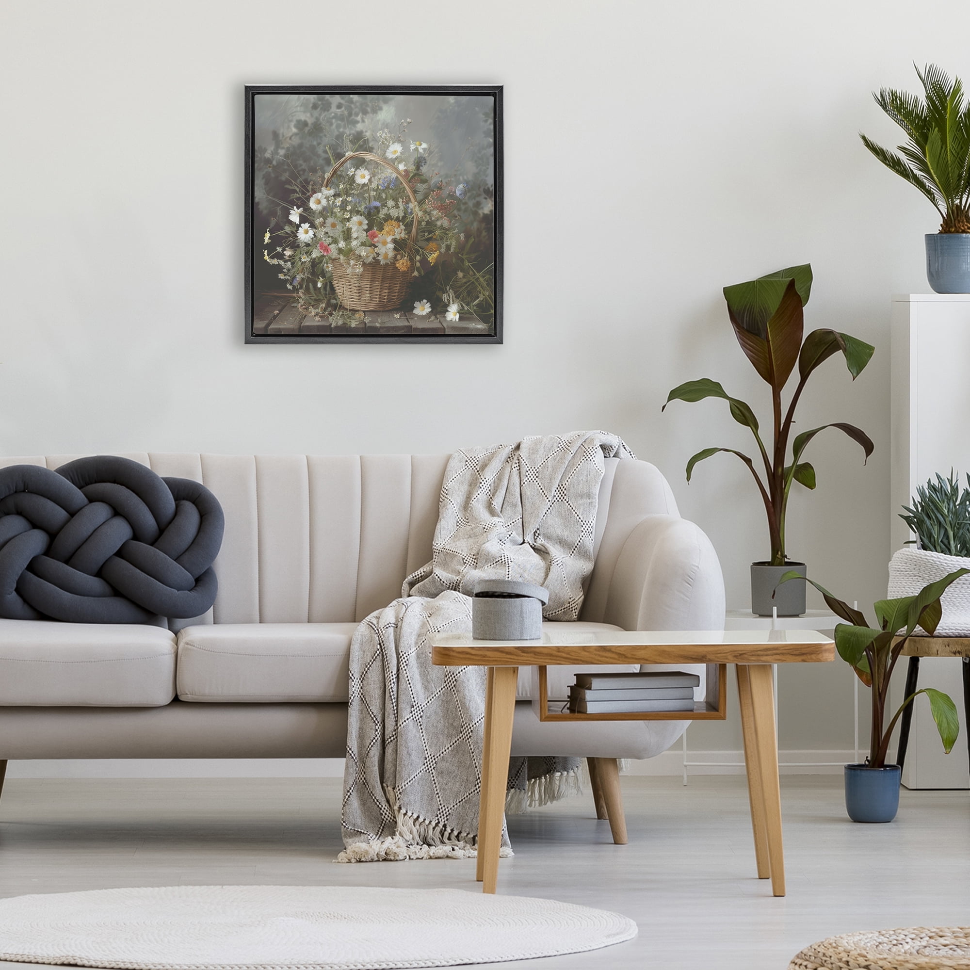 Stupell Industries Florals In A Basket Arrangement Black Framed Floater Canvas Wall Art, design by Lazar Studio