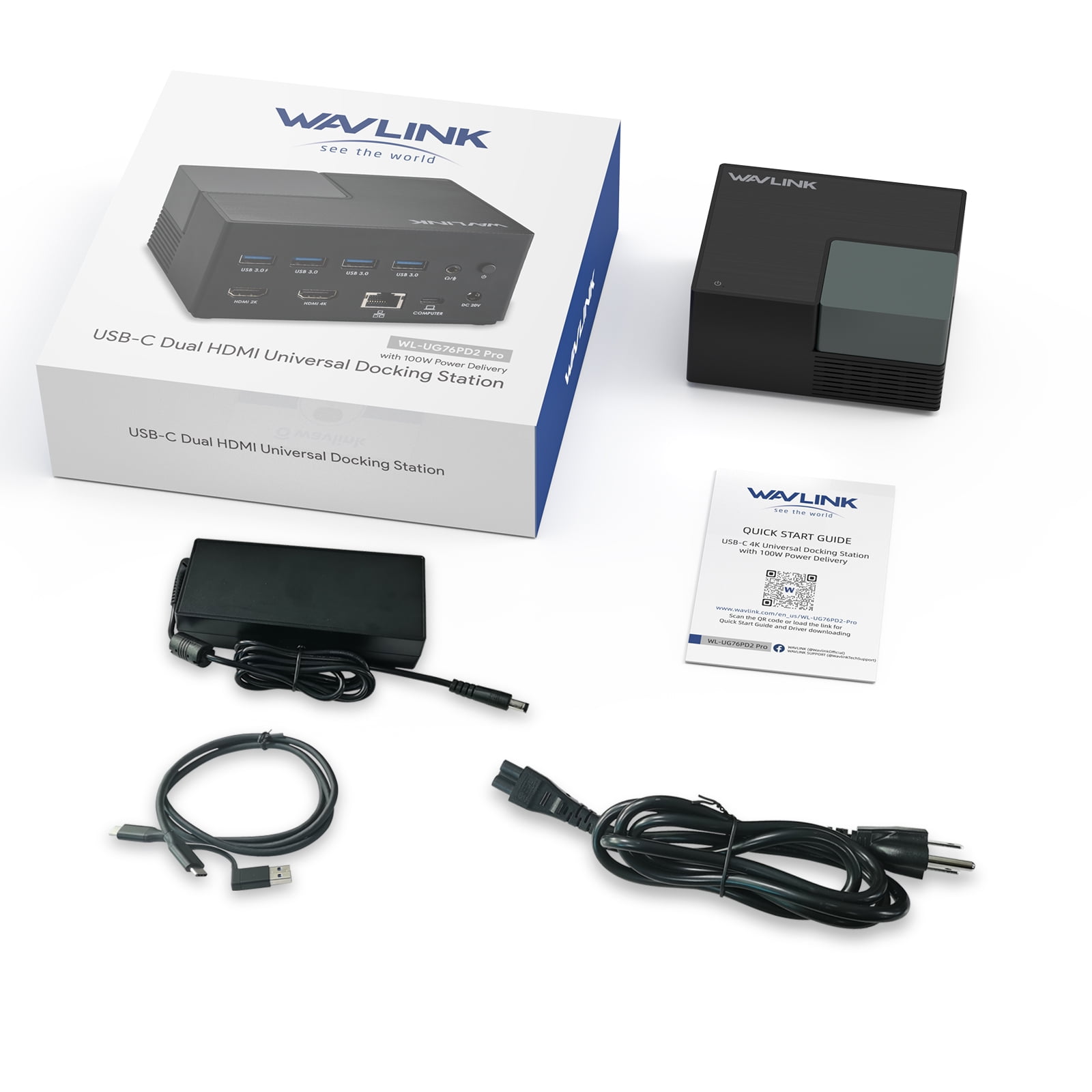 WAVLINK USB 3.0/USB C Universal Laptop Docking Station, 10-in-1 USB-C Dock with Dual HDMI, RJ45 Ethernet, 100W Power Delivery, 4 USB Ports, Audio