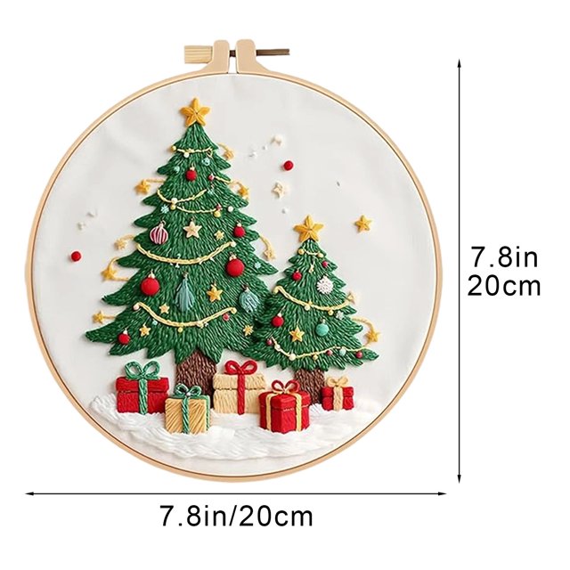 Beginner Embroidery Kit Christmas Themed Floral Hanging Painting DIY Material Pack With Needles Printed Cloth Frame And Instructions