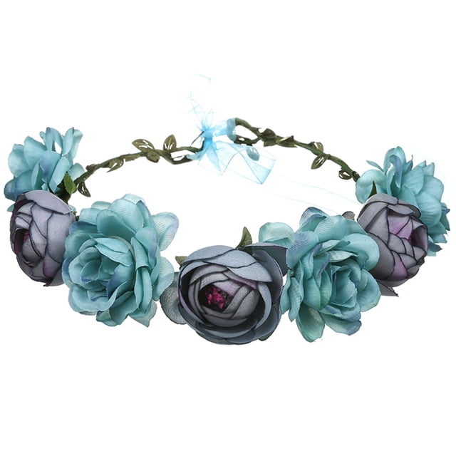EeaseCA Couronne de Roses de Mariée Couronne Florale Faite à la Main Serre-Tête Simulé Réaliste pour Mariage (Bleu)